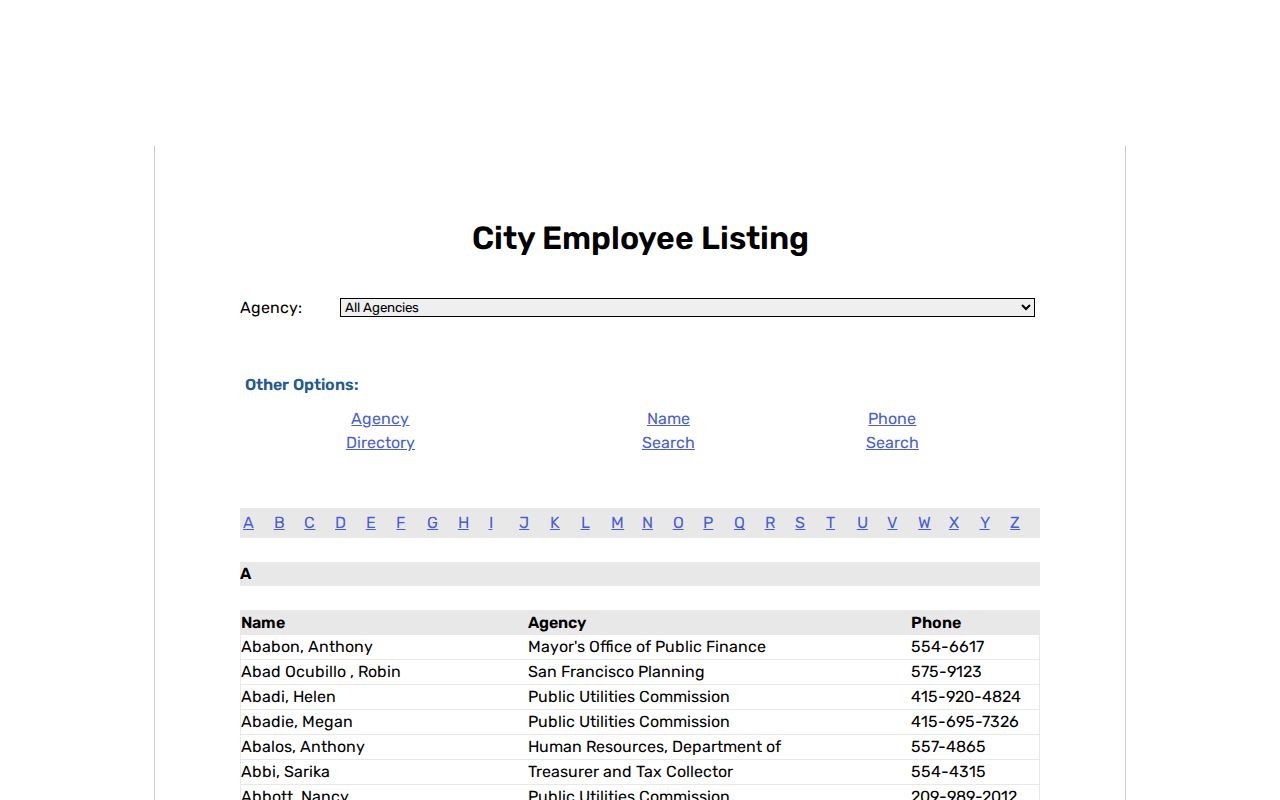 San Francisco people search using the city employee directory