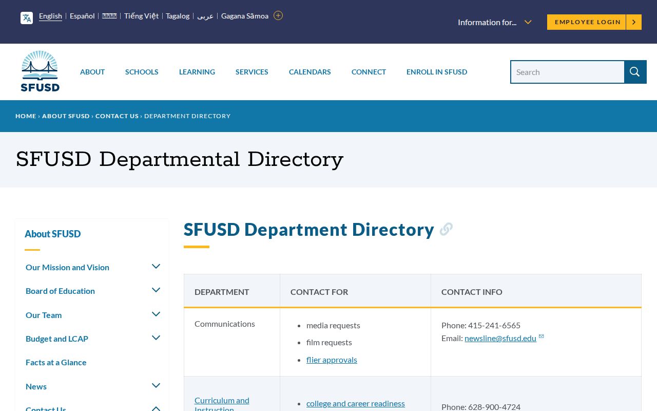 San Francisco directory search SFUSD department listing