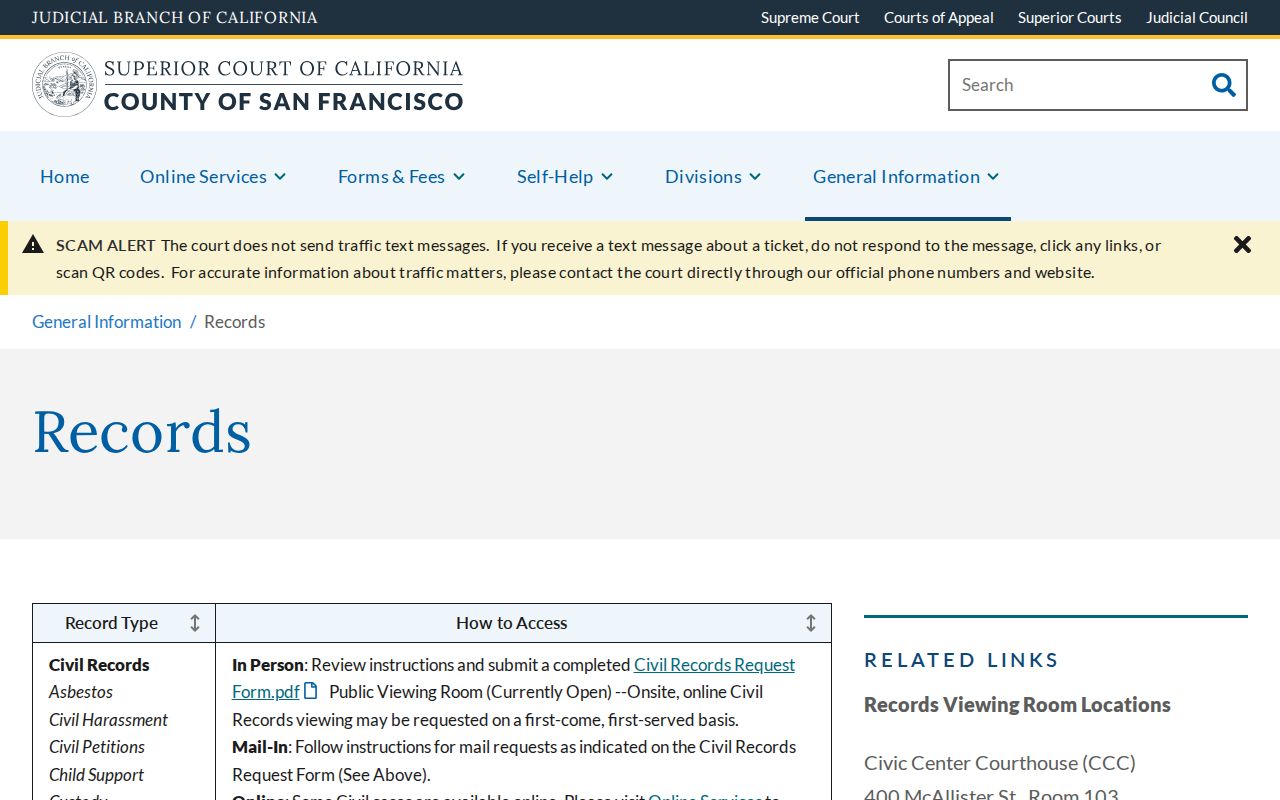 San Francisco records search access routes for Superior Court files